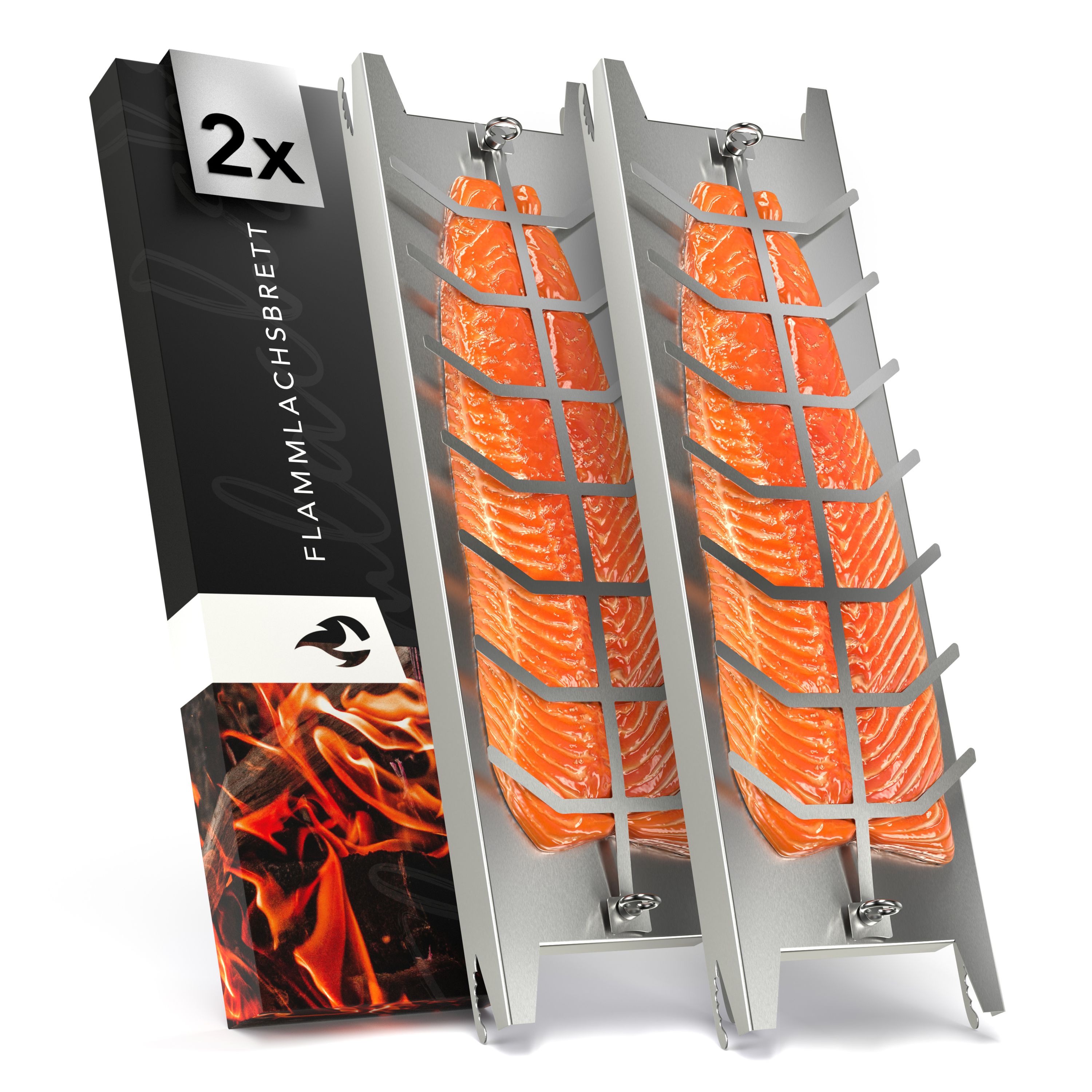 2er Set Flammlachsbrett Edelstahl – Doppelpack