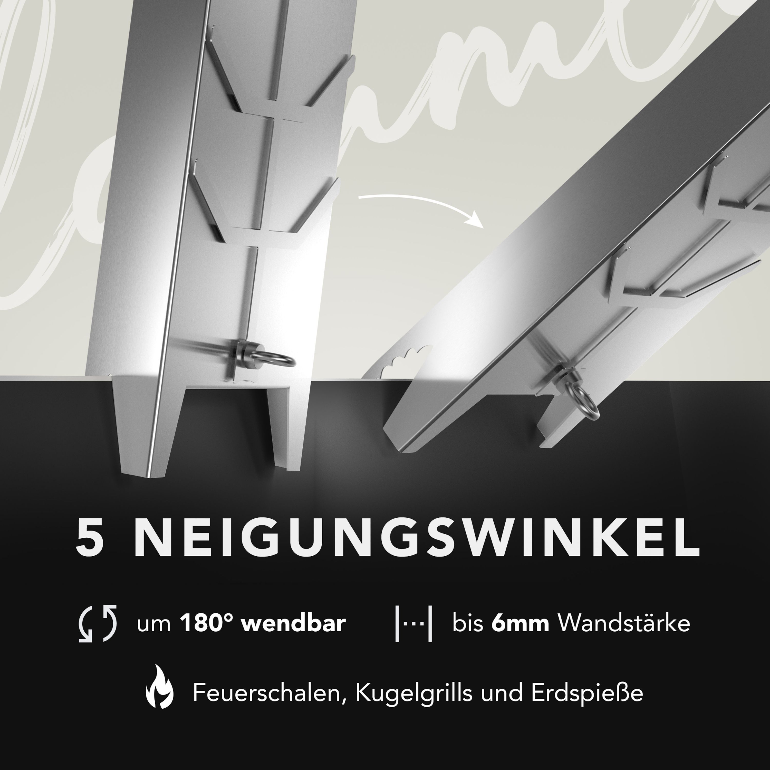 5 Neigungswinkel Flammlachsbrett Edelstahl